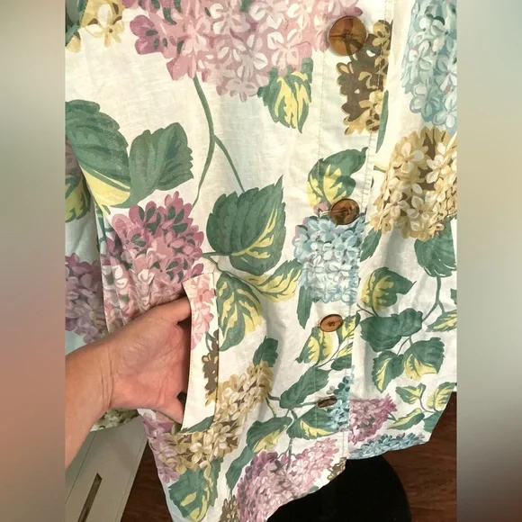 Anthropologie Mellie‎ Hydrangea Floral Raincoat Linen Trench Jacket Soft Girl - Picture 6 of 12